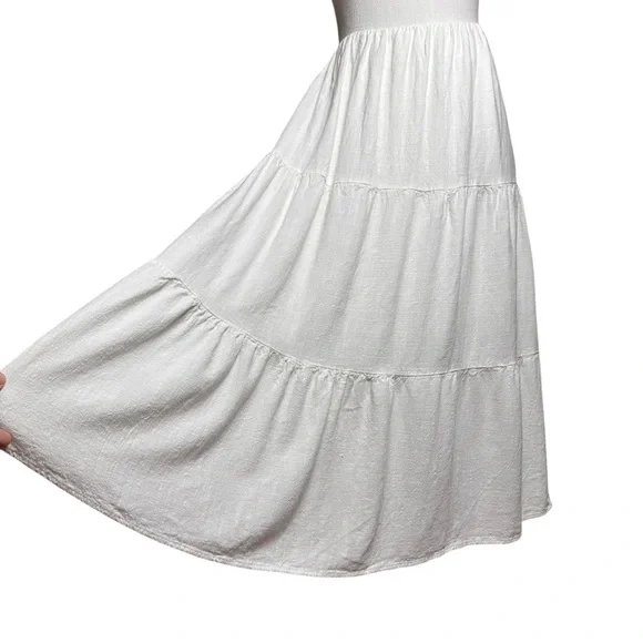 Sadie & Sage White Cottagecore Puff Sleeve Tie Back Midi Dress Boho Prairie S - Picture 3 of 13